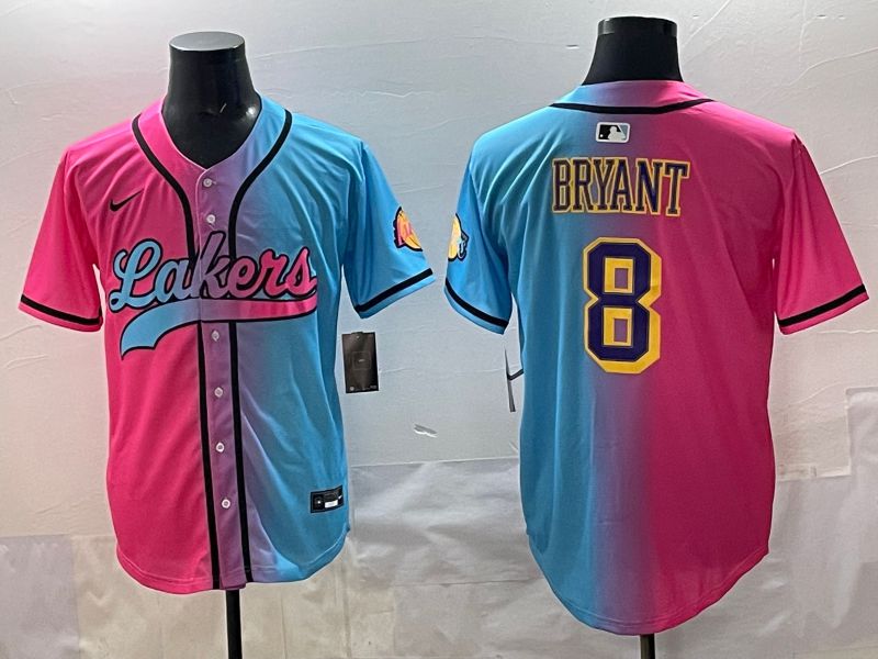 Men 2025 Los Angeles Lakers 8 Bryant Blue pink Nike NBA Jersey style 01